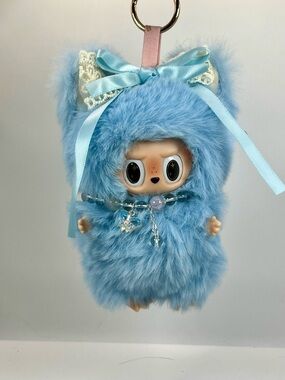 (25) Blue Fuzzy Plush Keychain Doll with Bow